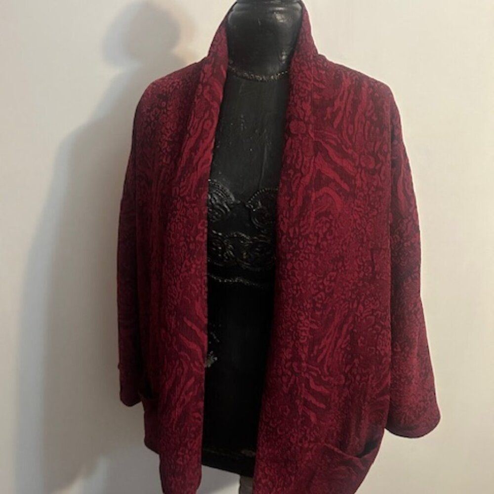 Preston & York Holiday Vixen Red Marble open blazer, size 16